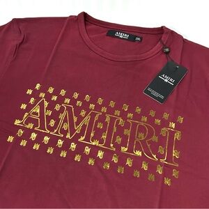 (REP) AMIRI Men's Red T-Shirt with Gold Accents size 2XL